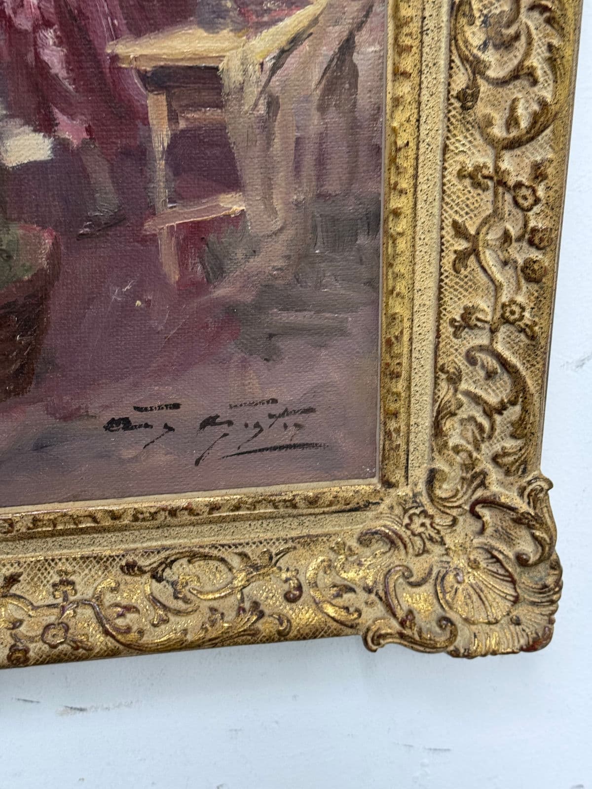 Agoston Acs "Market Scene" Original Oil on Canvas, Signed + Framed - Thumbnail 4