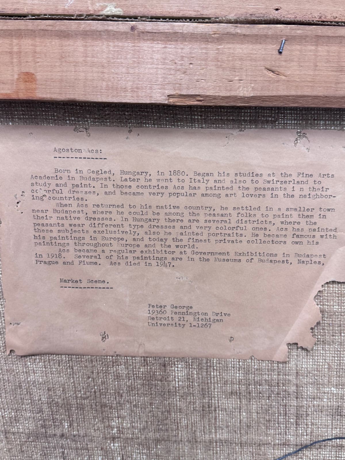 Agoston Acs "Market Scene" Original Oil on Canvas, Signed + Framed - Thumbnail 7