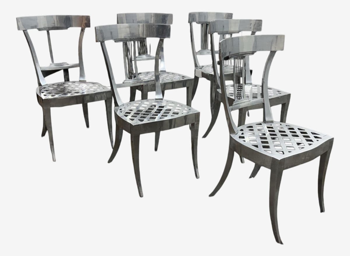 Circa 1970's Aluminum Klismos Side Dining Chairs, Set of Six - Image 1