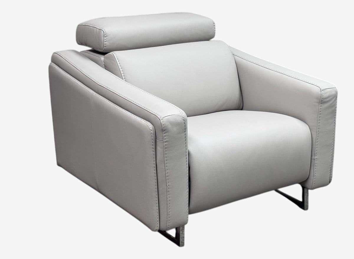 Loggia Showroom Athos Leather Power Recliner, Frozen - Image 1