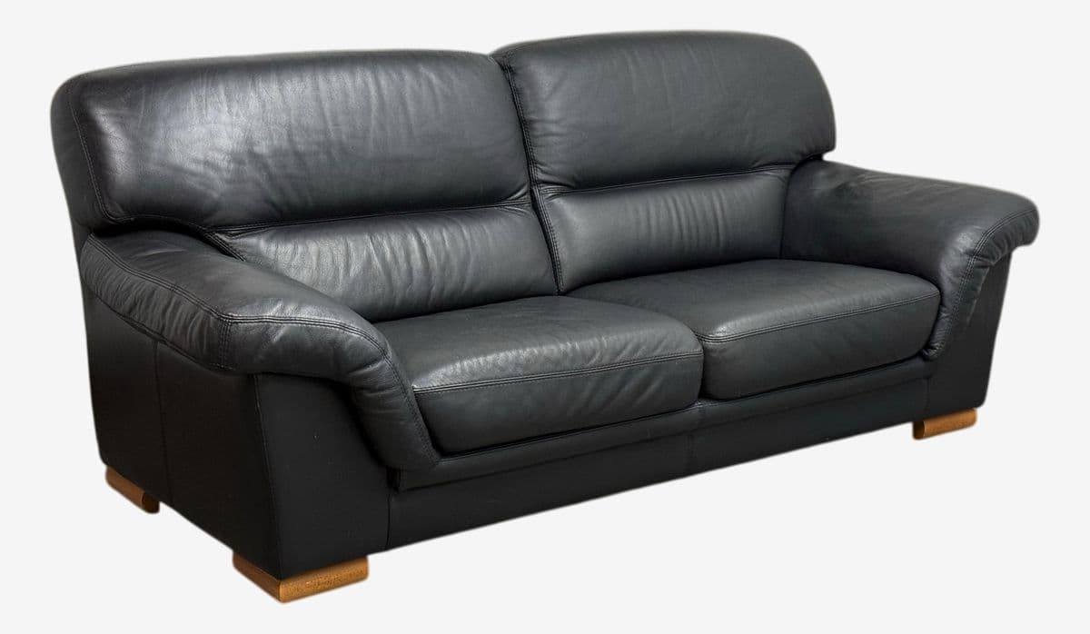Gamma Arredamenti Full-Grain Leather Italian Sofa, Black - Image 1