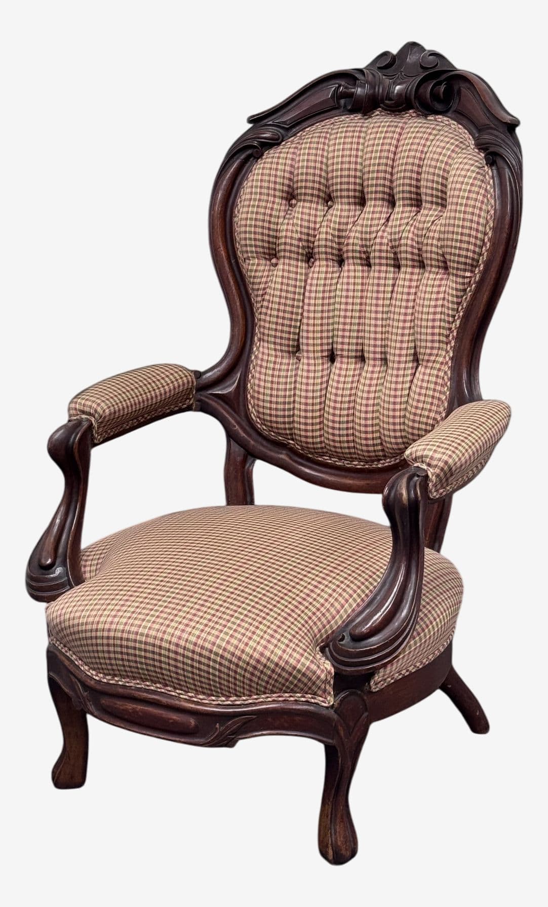 Victorian Eastlake Style Plaid Parlor Chair - Image 1