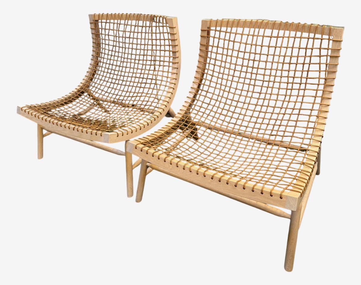 Enzo Berti for Saba Italia Sitar Wood + Rope Chairs, Pair - Image 1