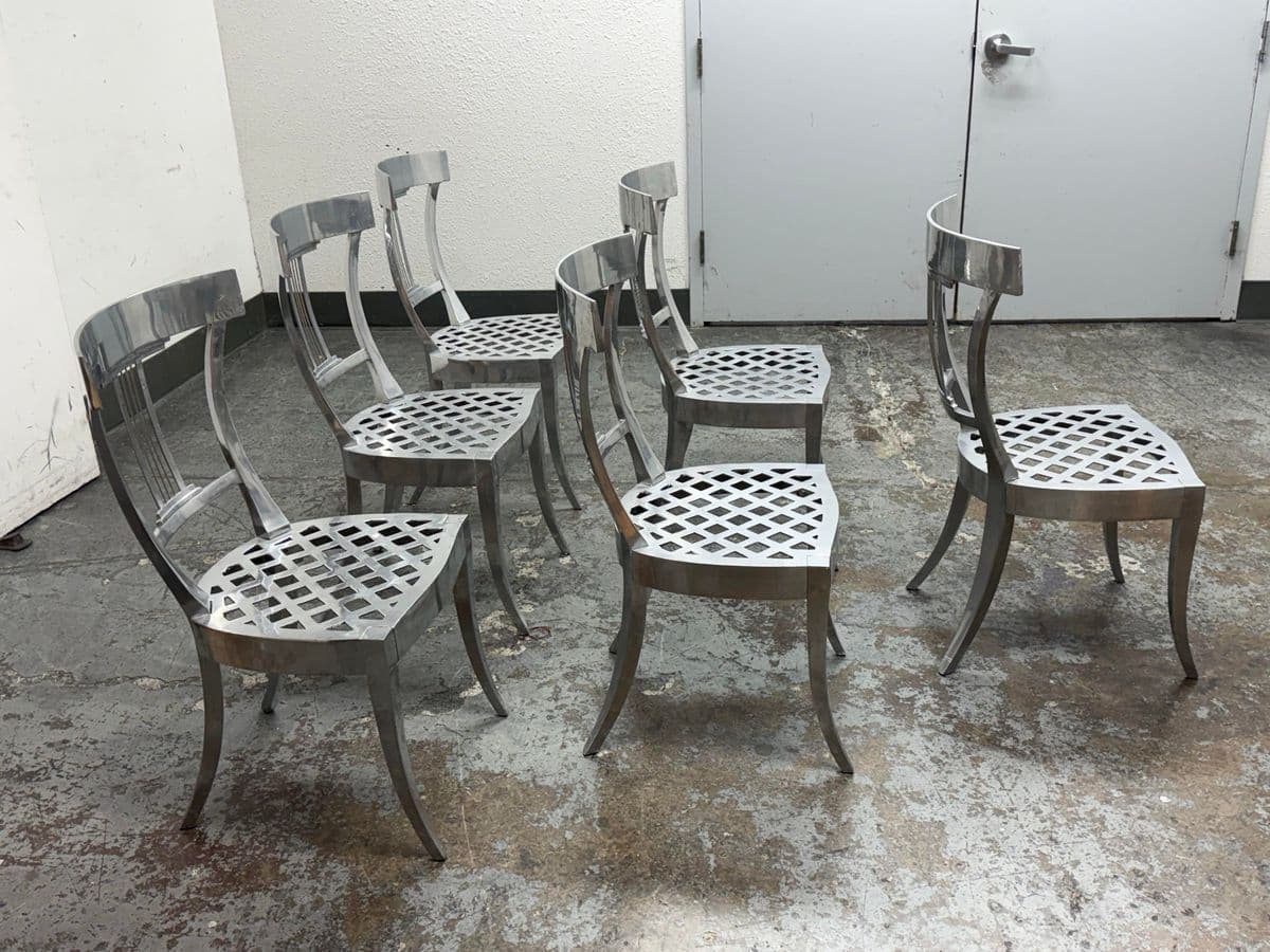 Circa 1970's Aluminum Klismos Side Dining Chairs, Set of Six - Thumbnail 5