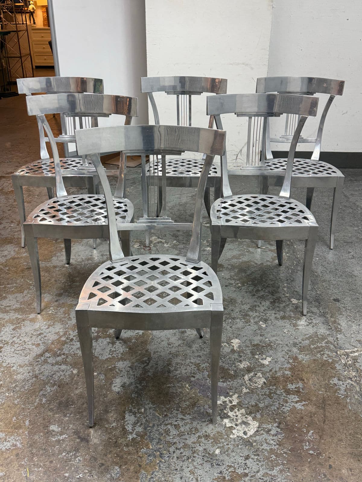 Circa 1970's Aluminum Klismos Side Dining Chairs, Set of Six - Thumbnail 4