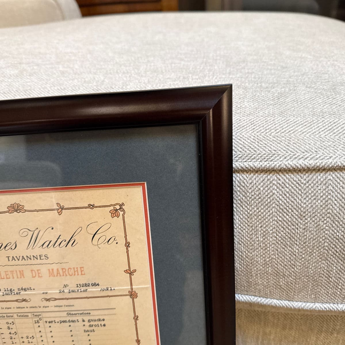 Circa 1921 Tavannes Watch Co. Bulletin De Marche Certificate, Framed - Thumbnail 10