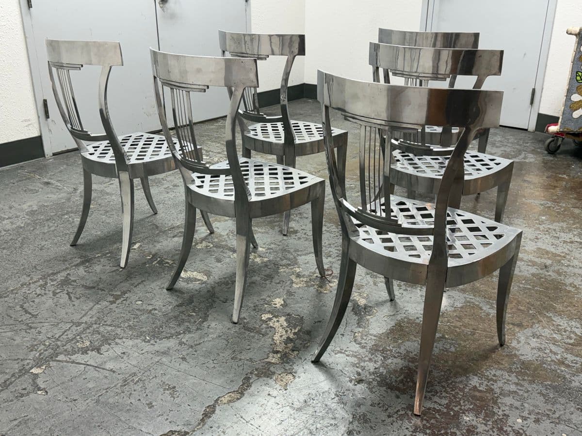 Circa 1970's Aluminum Klismos Side Dining Chairs, Set of Six - Thumbnail 6