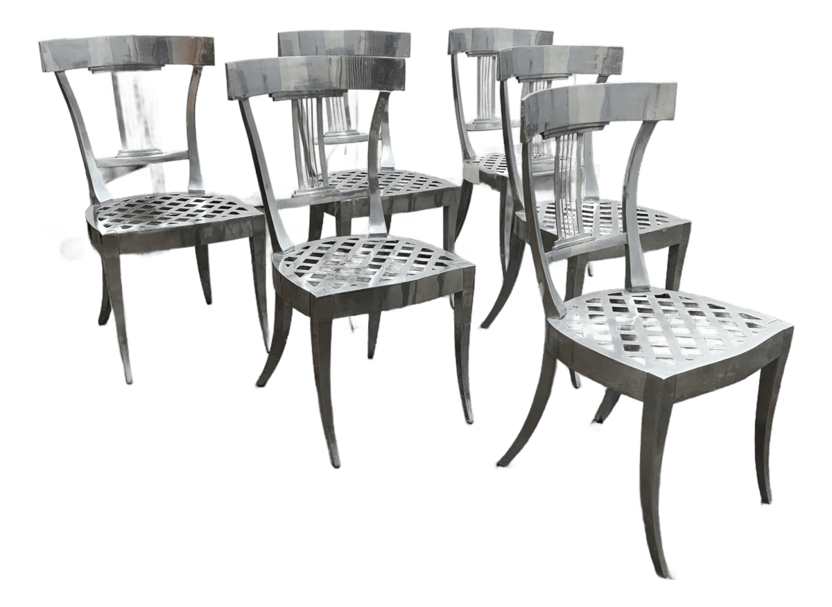Circa 1970's Aluminum Klismos Side Dining Chairs, Set of Six - Thumbnail 2