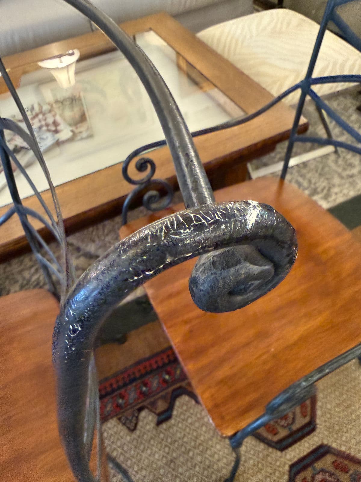 Vintage Spanish Iron + Wood Arm Chairs, Pair - Thumbnail 9