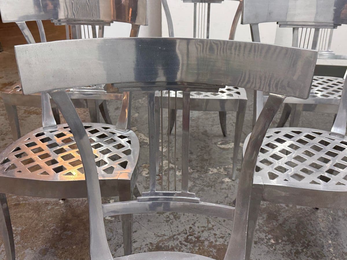Circa 1970's Aluminum Klismos Side Dining Chairs, Set of Six - Thumbnail 8