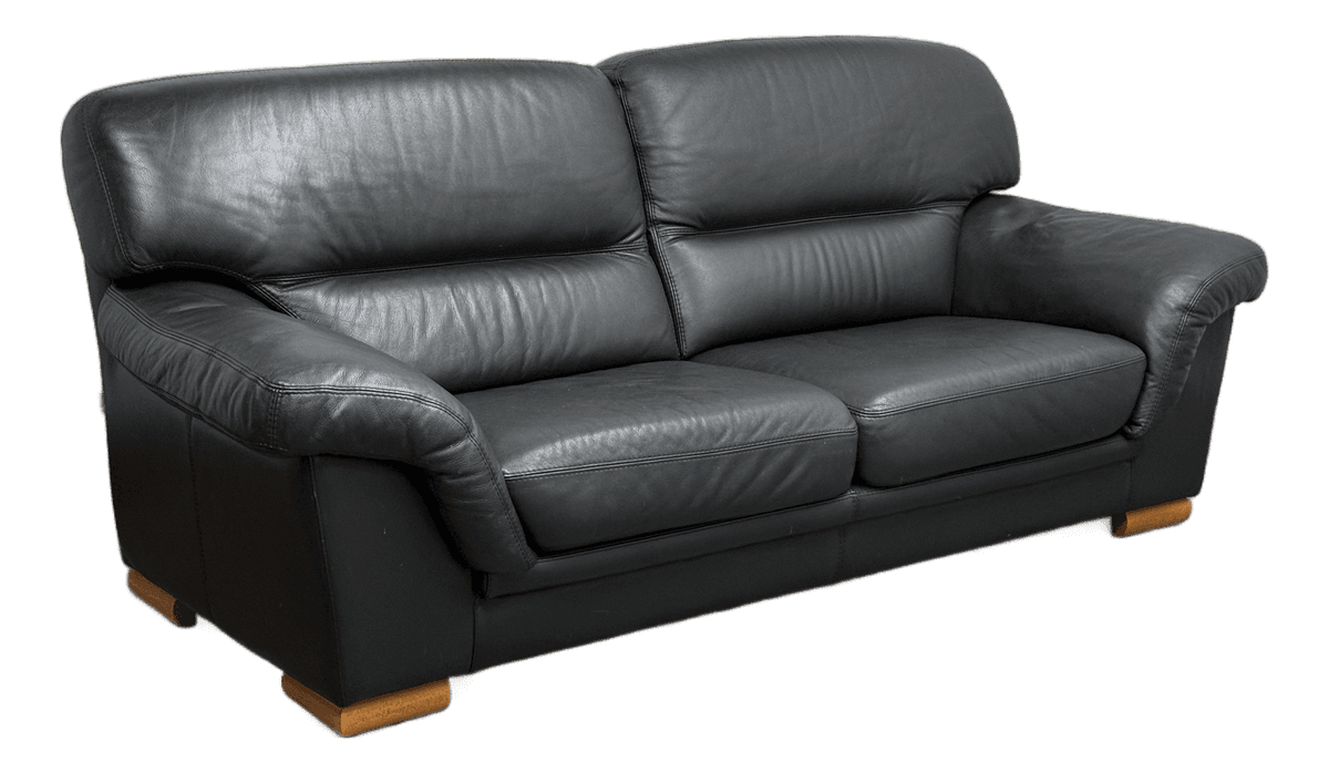Gamma Arredamenti Full-Grain Leather Italian Sofa, Black - Thumbnail 2