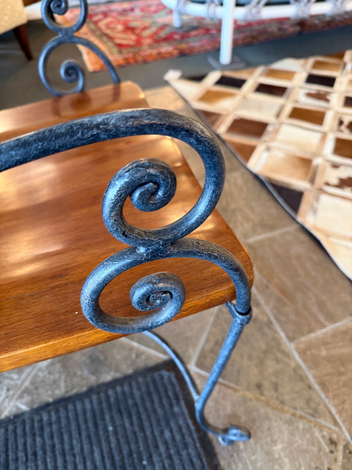 Vintage Spanish Iron + Wood Arm Chairs, Pair - Thumbnail 7