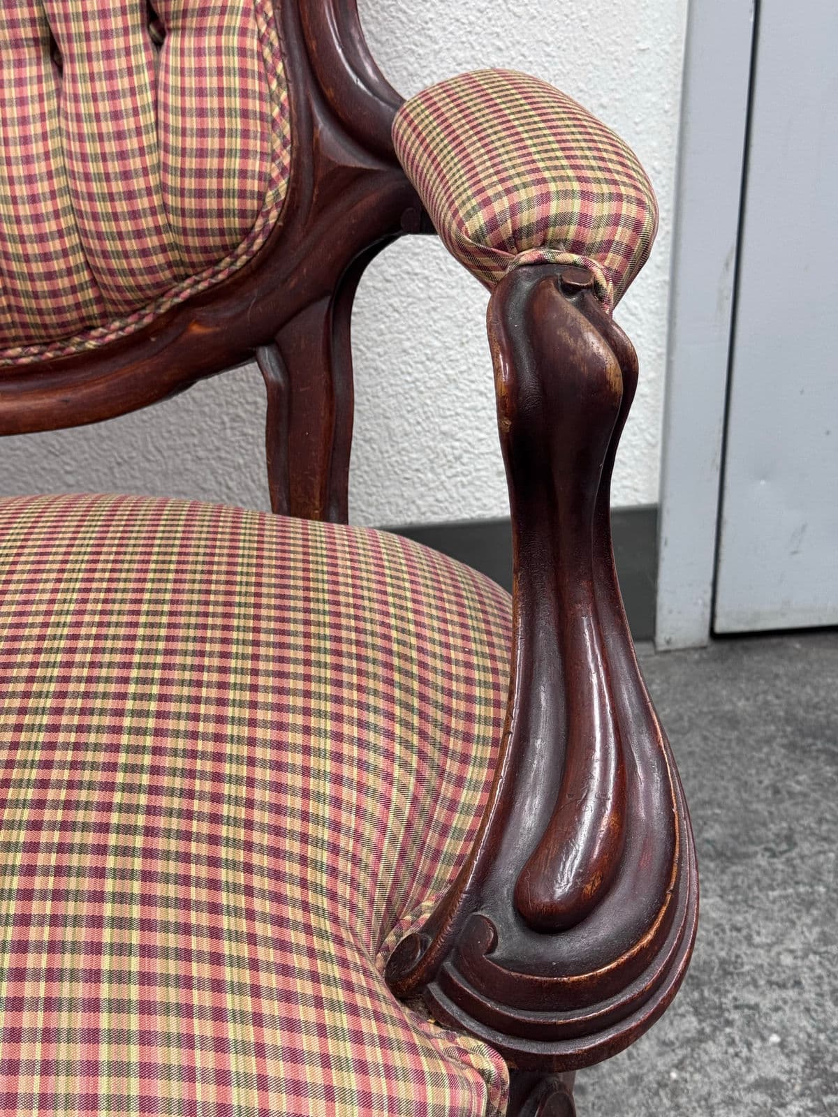 Victorian Eastlake Style Plaid Parlor Chair - Thumbnail 6