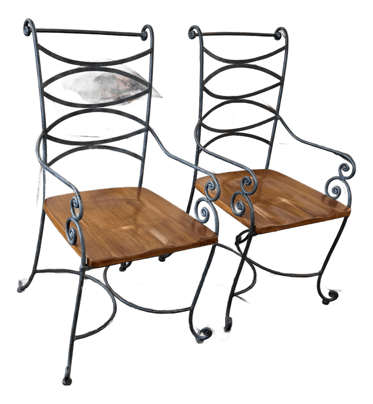 Vintage Spanish Iron + Wood Arm Chairs, Pair - Thumbnail 2
