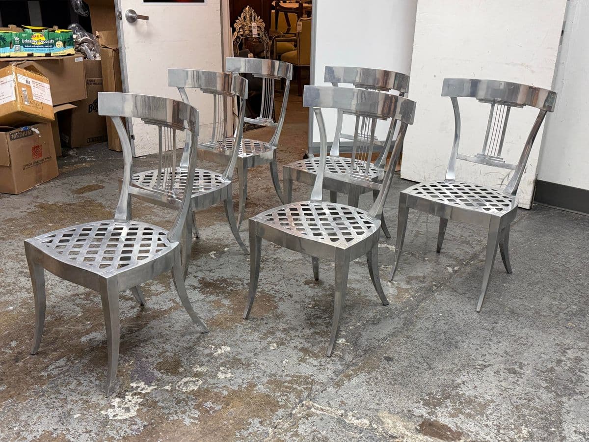 Circa 1970's Aluminum Klismos Side Dining Chairs, Set of Six - Thumbnail 3