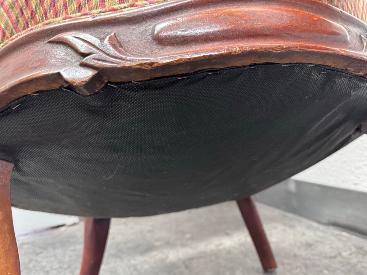 Victorian Eastlake Style Plaid Parlor Chair - Thumbnail 11