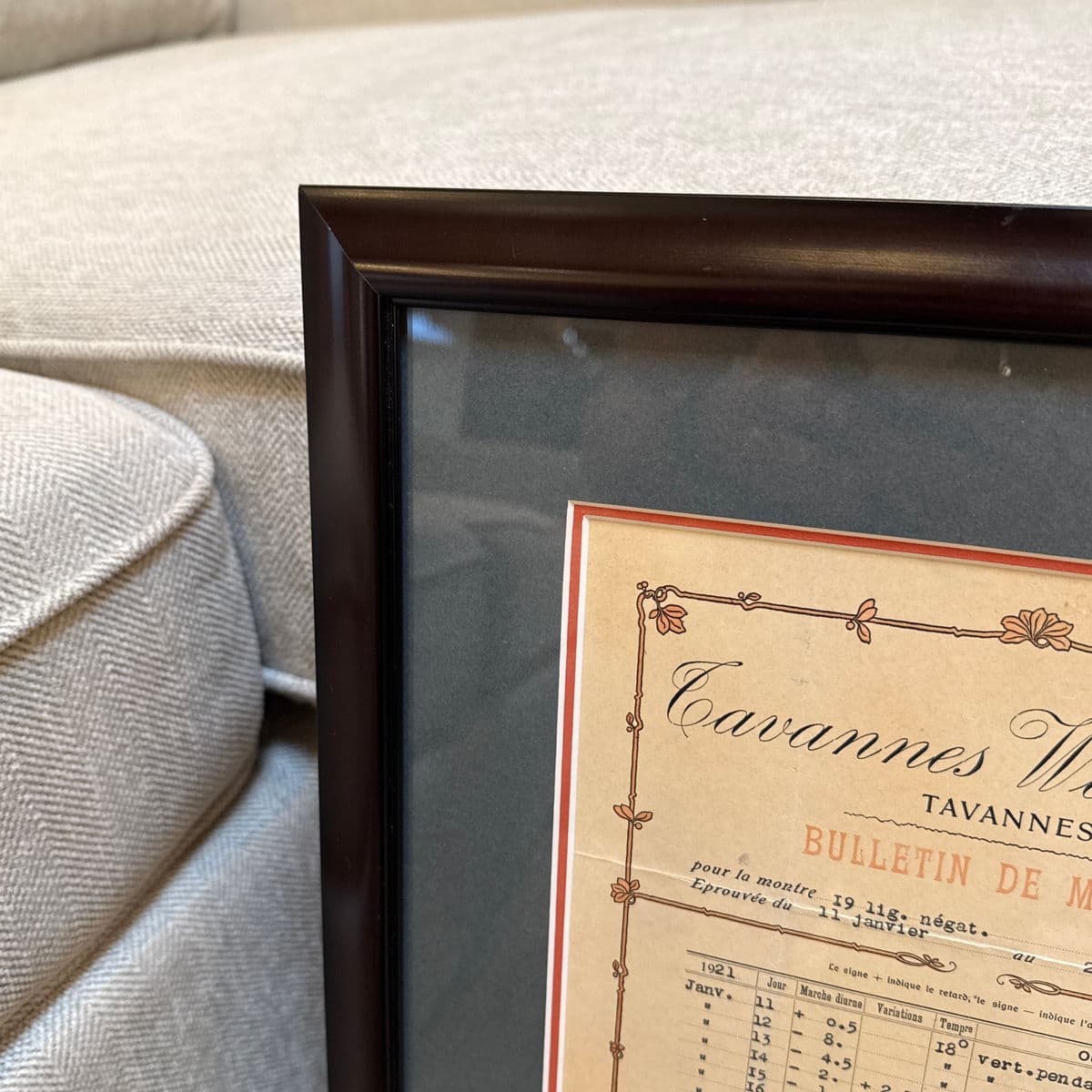 Circa 1921 Tavannes Watch Co. Bulletin De Marche Certificate, Framed - Thumbnail 11