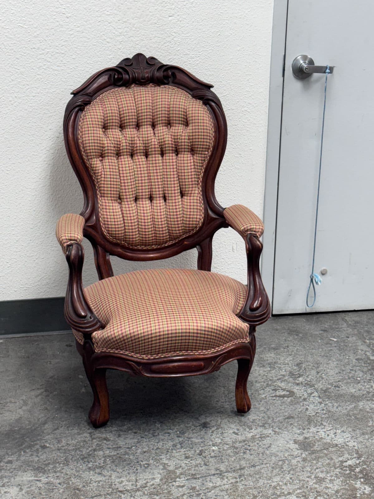 Victorian Eastlake Style Plaid Parlor Chair - Thumbnail 4