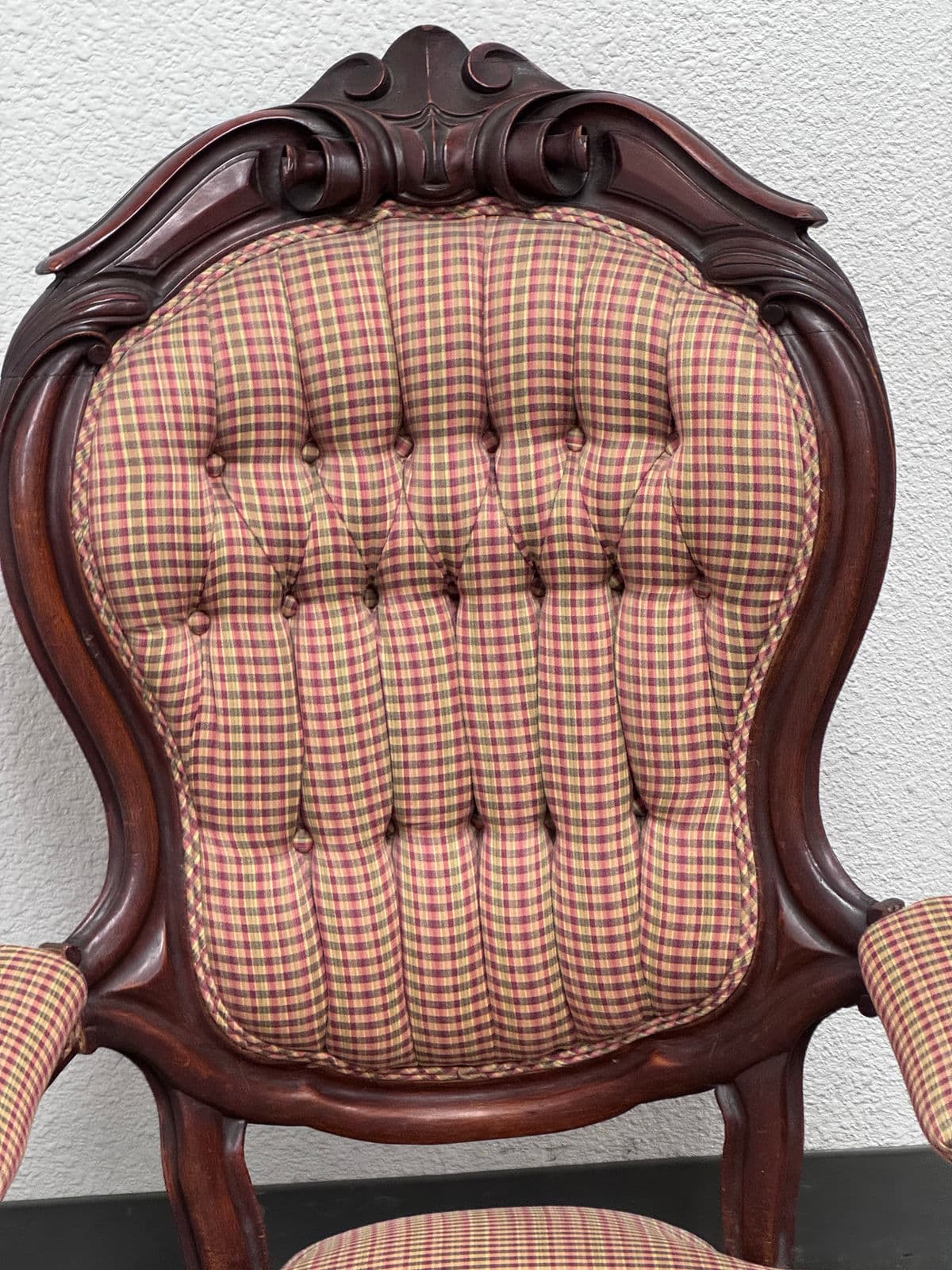 Victorian Eastlake Style Plaid Parlor Chair - Thumbnail 13