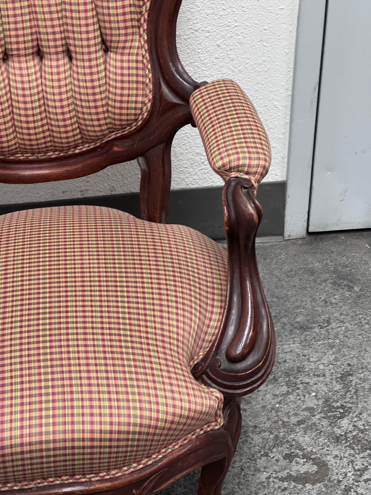Victorian Eastlake Style Plaid Parlor Chair - Thumbnail 9