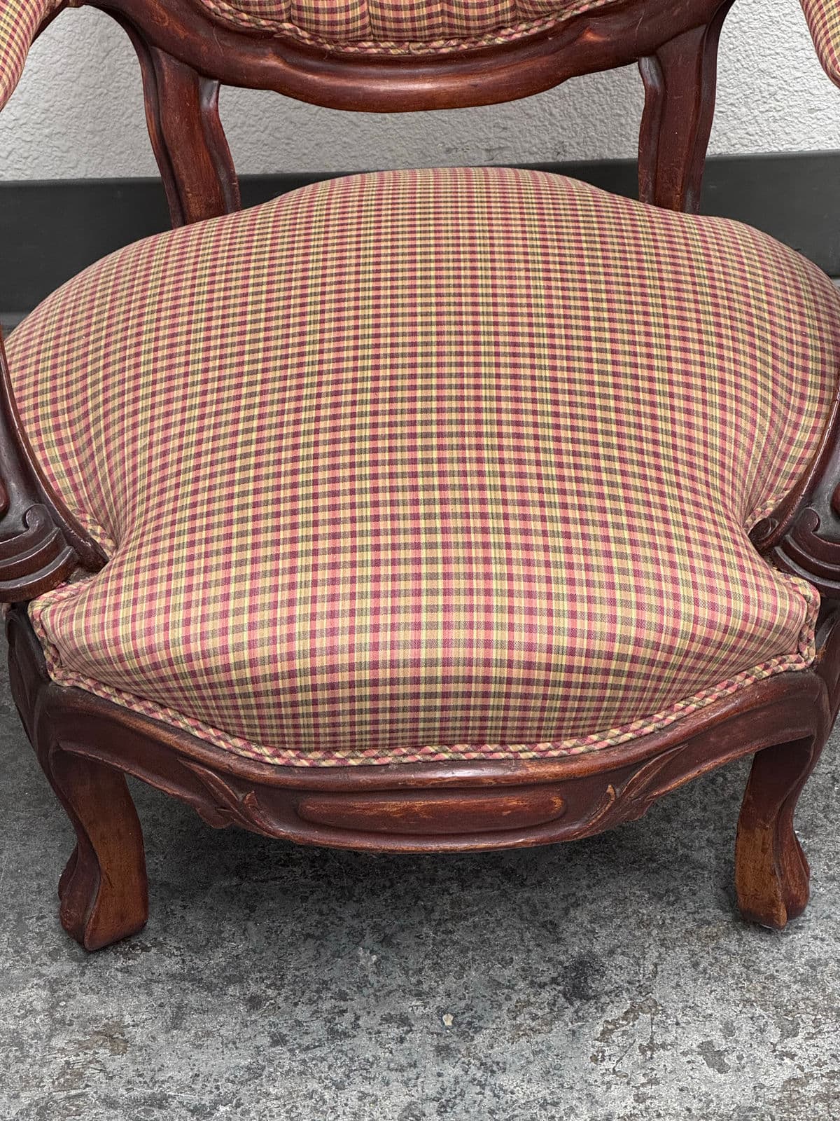 Victorian Eastlake Style Plaid Parlor Chair - Thumbnail 12