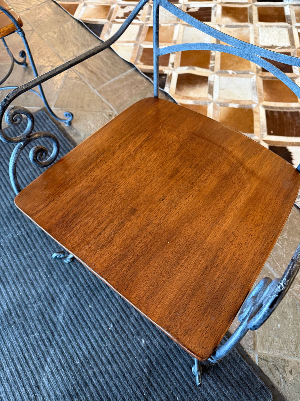 Vintage Spanish Iron + Wood Arm Chairs, Pair - Thumbnail 11