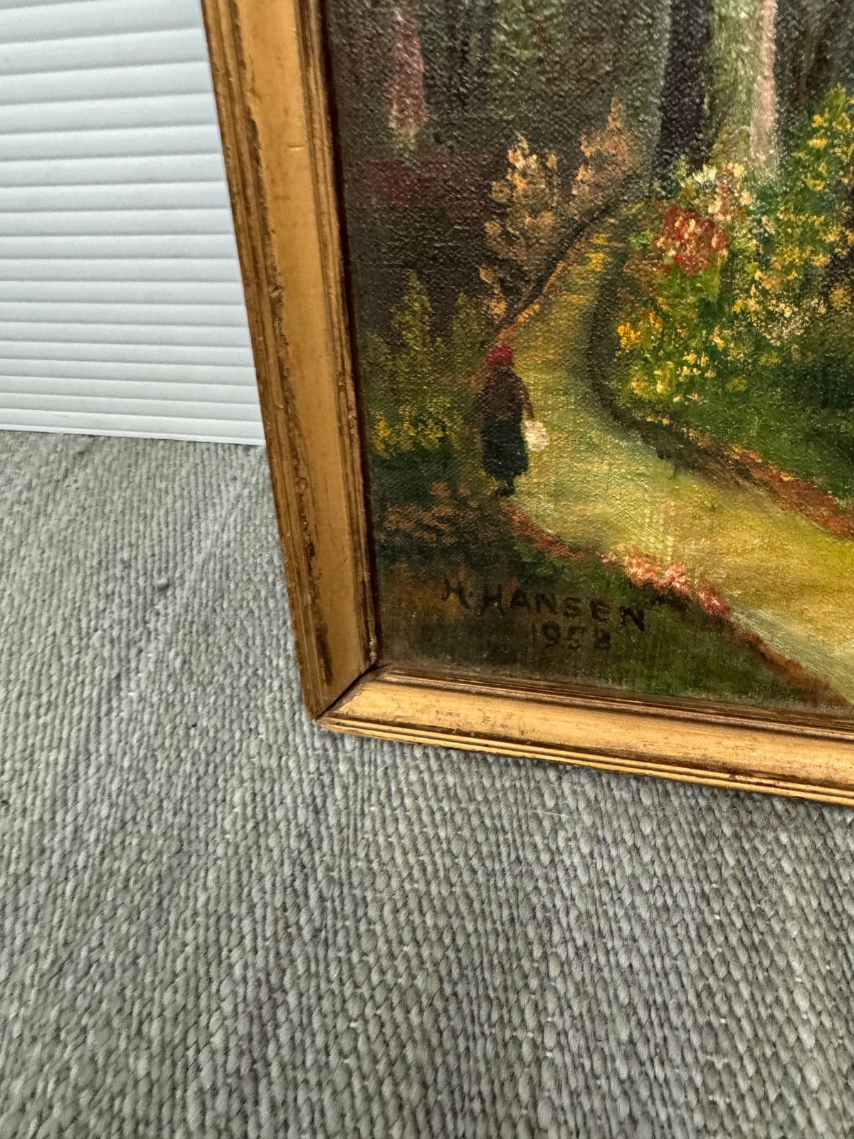 Circa 1958 H. Hansen "Picnic in Meadow" Original Painting, Framed - Thumbnail 10