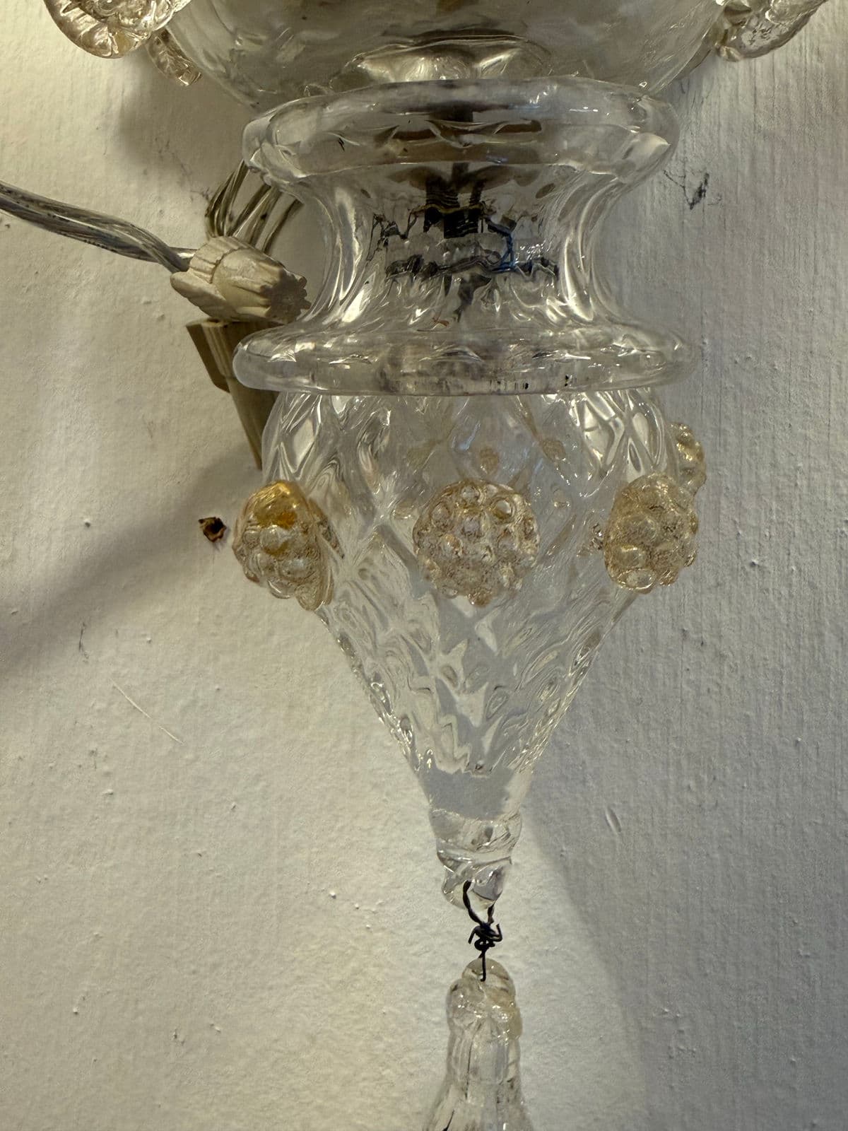 Mid 20th Century Murano Style Glass + Brass Sconce - Thumbnail 11