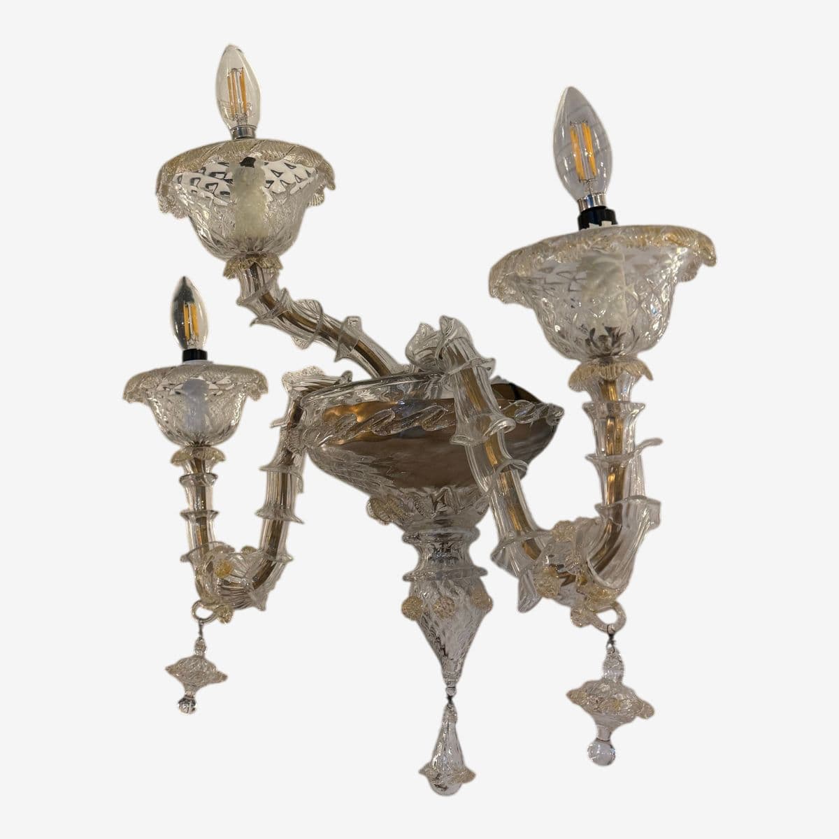 Mid 20th Century Murano Style Glass + Brass Sconce - Image 1