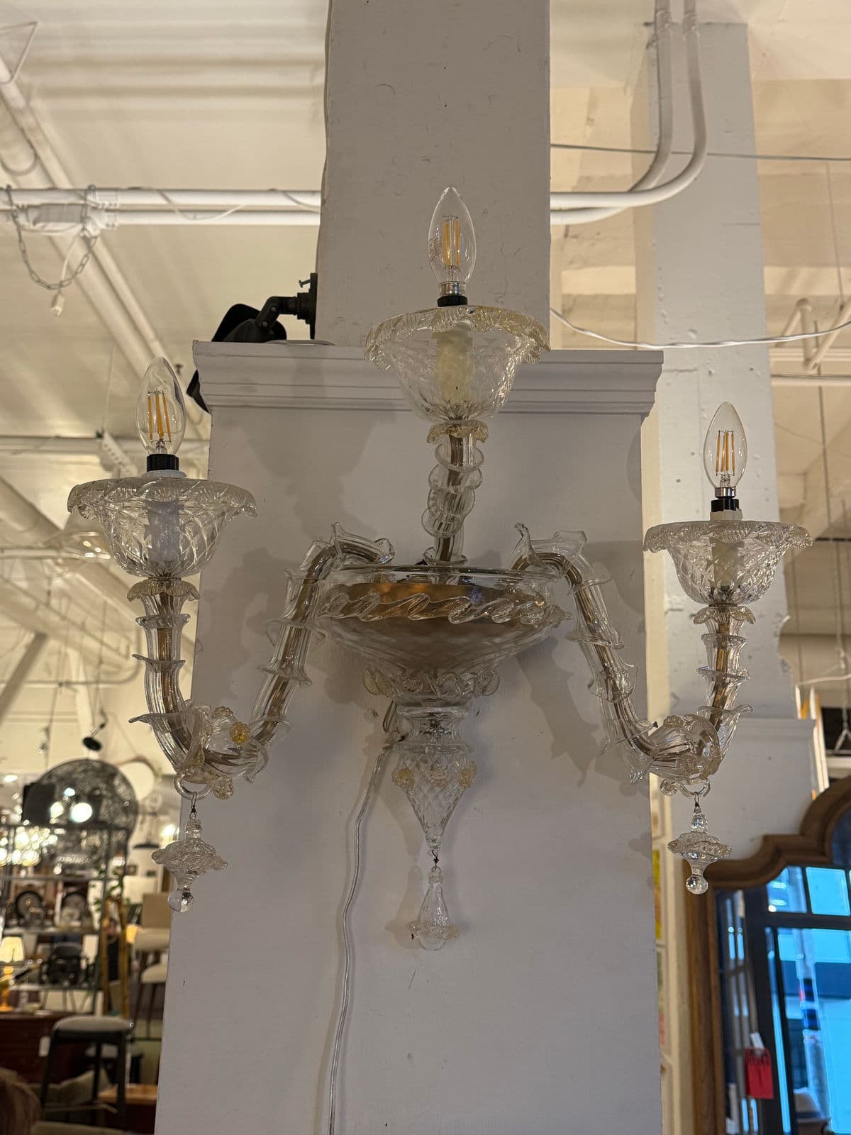 Mid 20th Century Murano Style Glass + Brass Sconce - Thumbnail 4