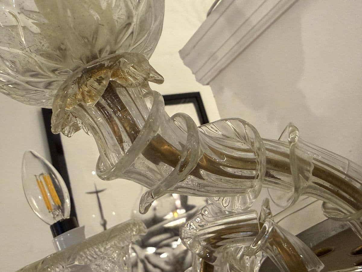 Mid 20th Century Murano Style Glass + Brass Sconce - Thumbnail 8