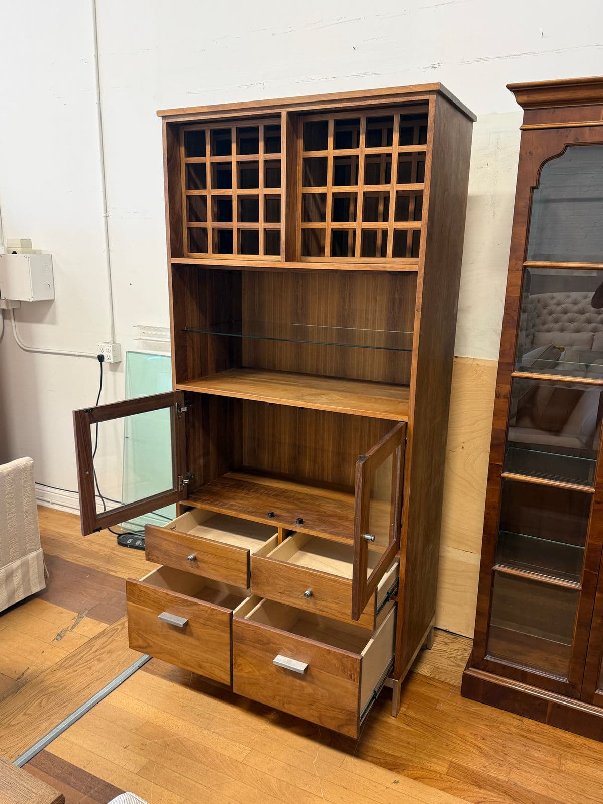 Shell Lake Woodcrafters for Room & Board Linear Walnut Wood Kitchen Hutch - Thumbnail 11