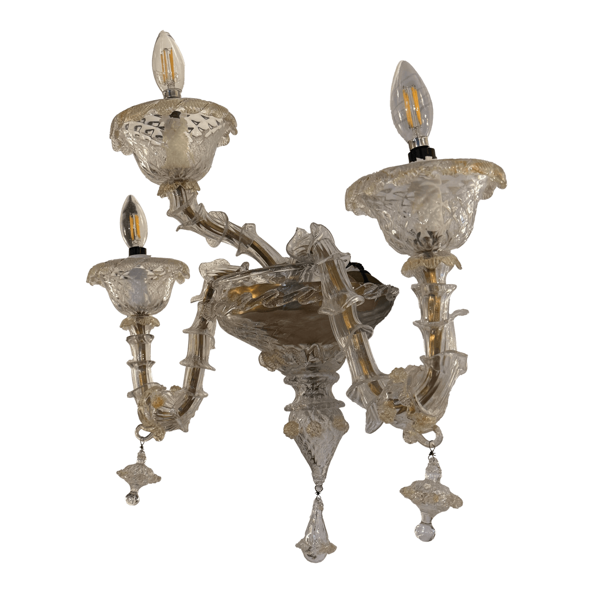 Mid 20th Century Murano Style Glass + Brass Sconce - Thumbnail 2