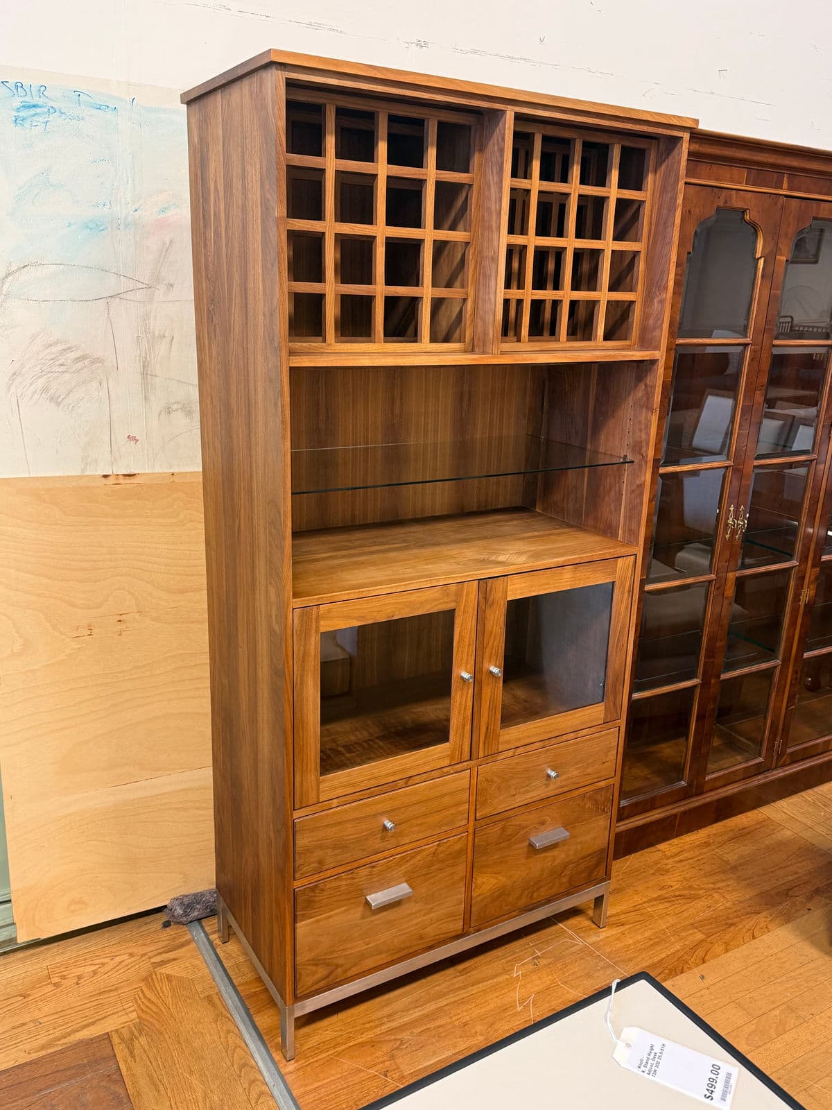 Shell Lake Woodcrafters for Room & Board Linear Walnut Wood Kitchen Hutch - Thumbnail 4