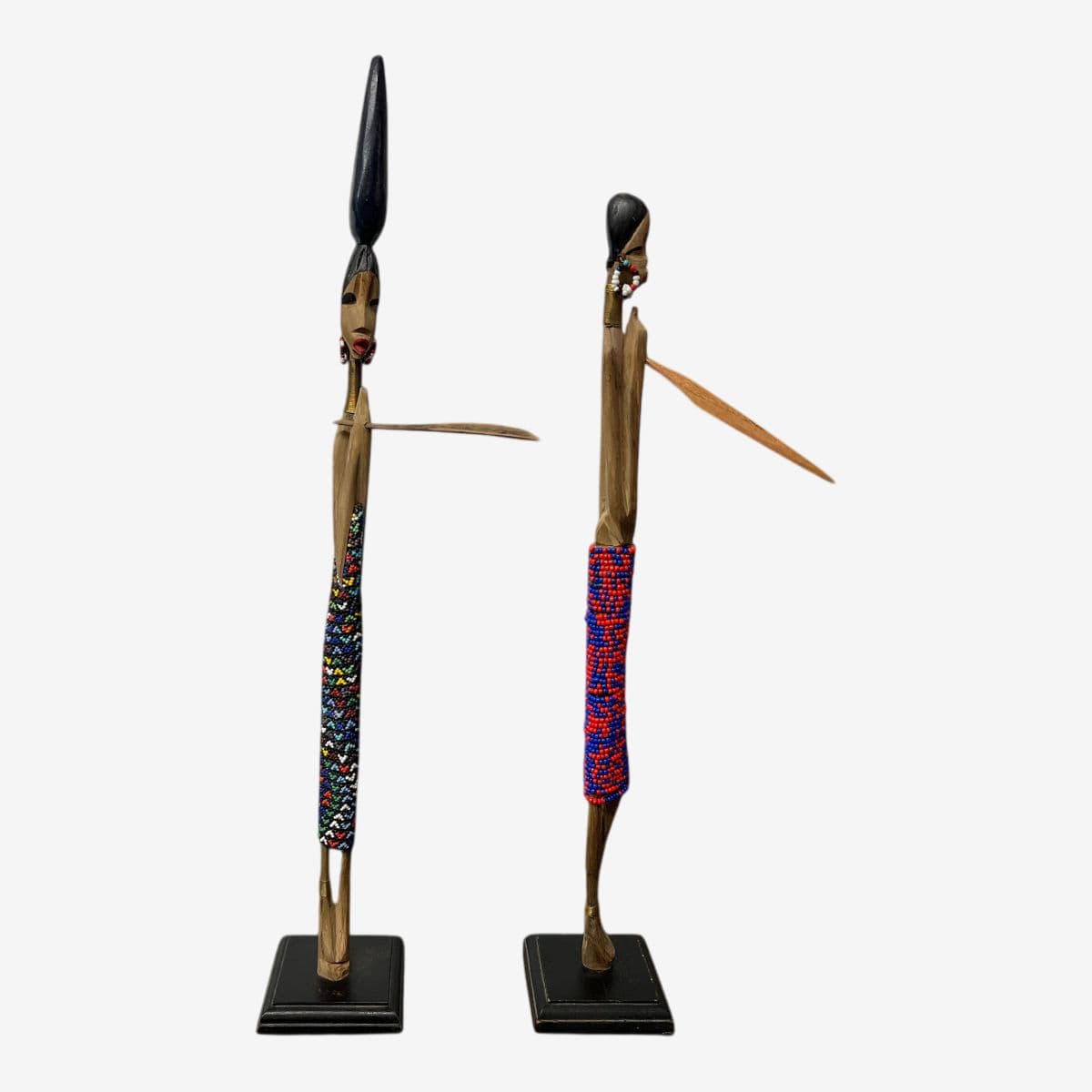 Handcrafted African Female Ndebele Beaded Figures, Pair - Image 1