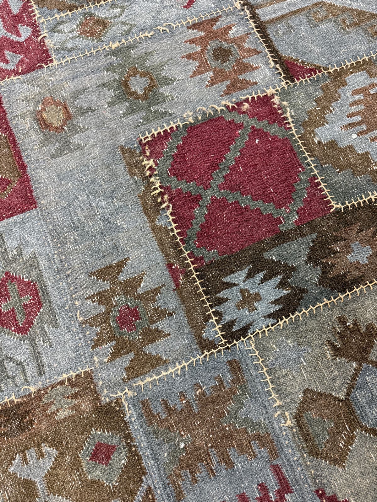 4ft × 5ft 11in Patchwork Stonewashed Kilim Rug - Thumbnail 11