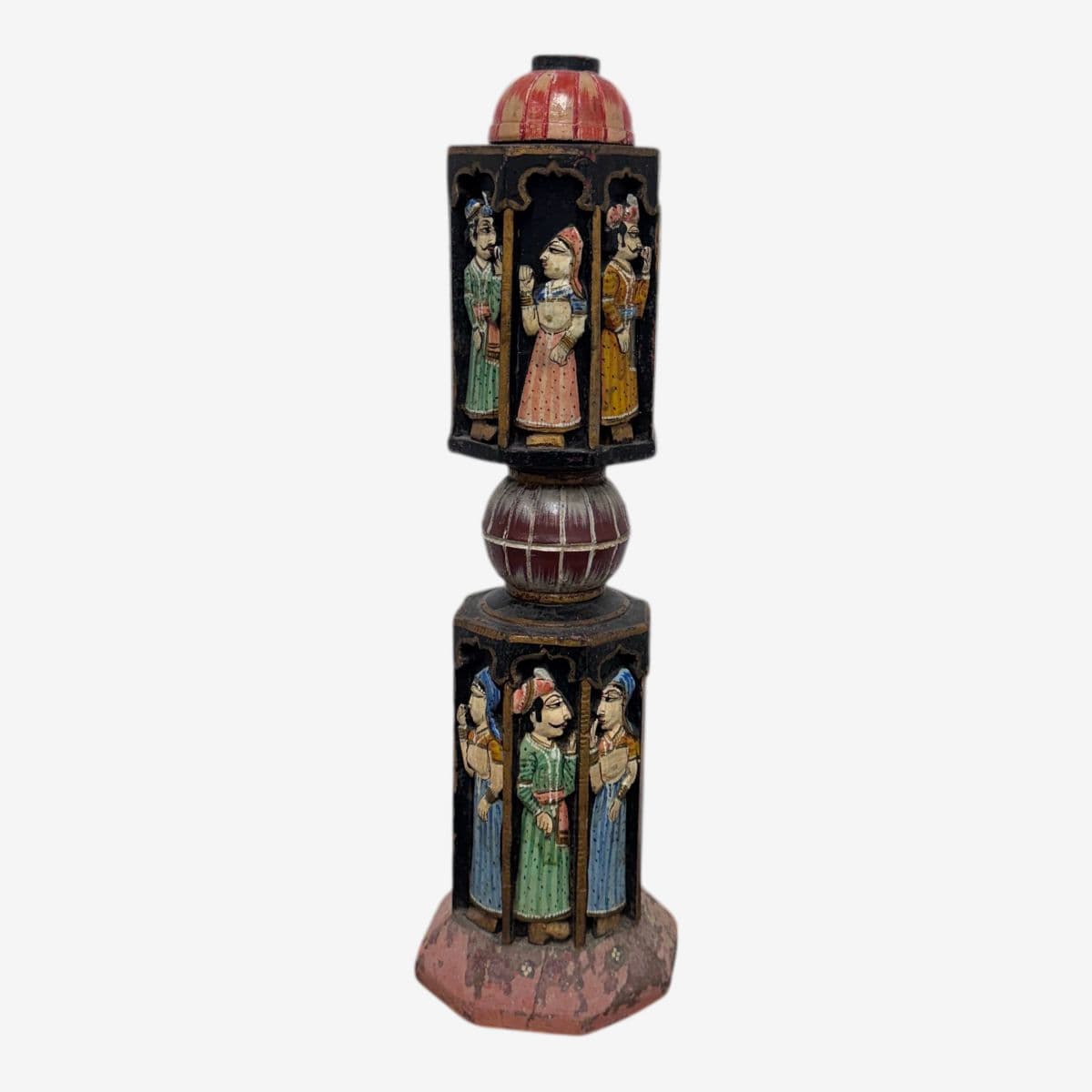 Antique Rajasthani Wood Carved + Hand Painted Charpai/Bed Post - Image 1