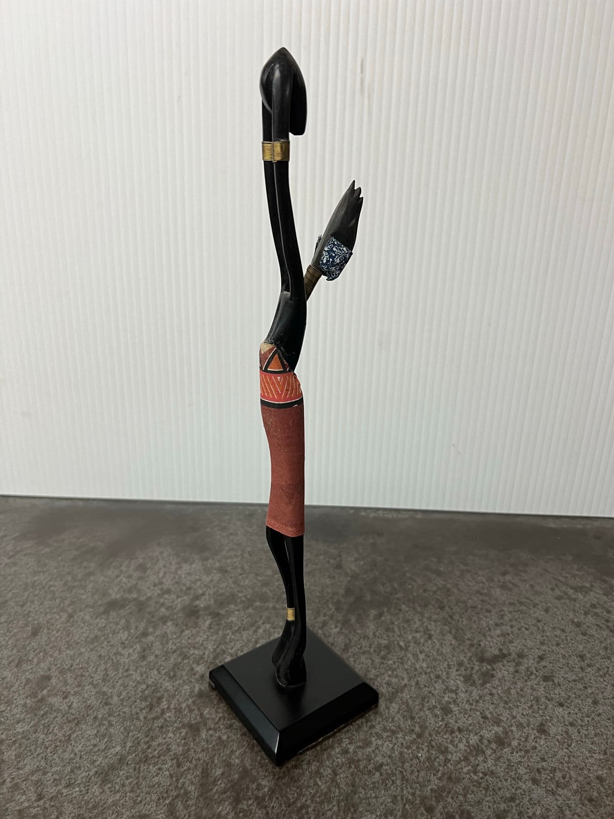 Handcrafted African Carved Figurine + Fabric Headpiece + Wood Carved + Metal Accents - Thumbnail 10