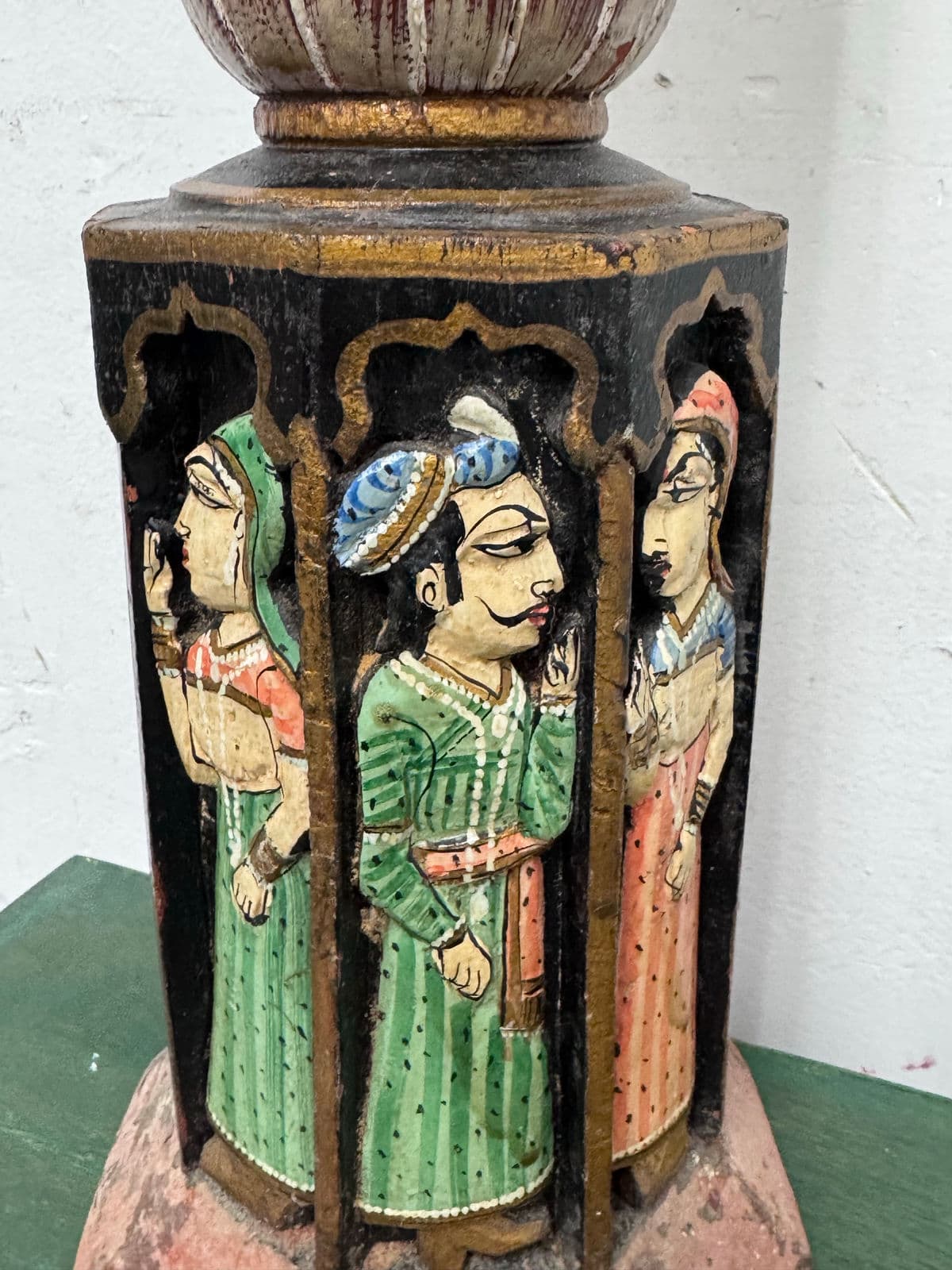 Antique Rajasthani Wood Carved + Hand Painted Charpai/Bed Post - Thumbnail 11