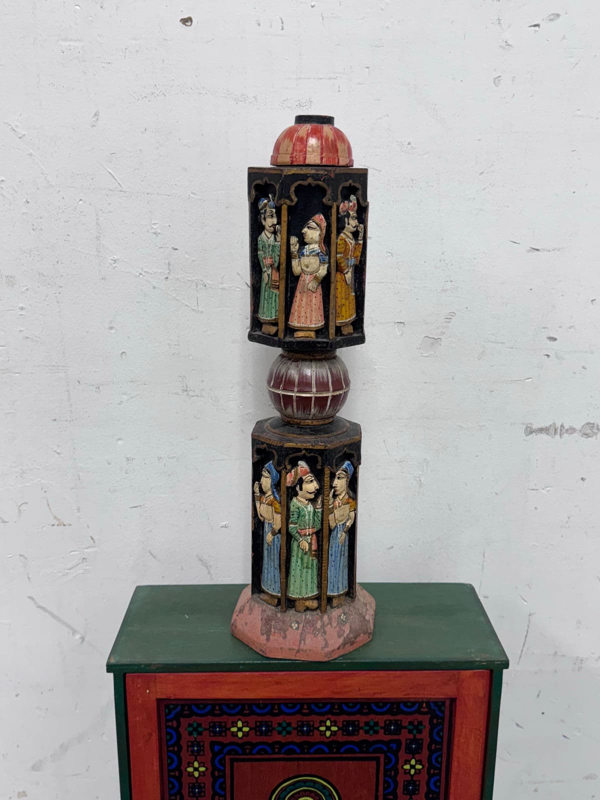 Antique Rajasthani Wood Carved + Hand Painted Charpai/Bed Post - Thumbnail 8