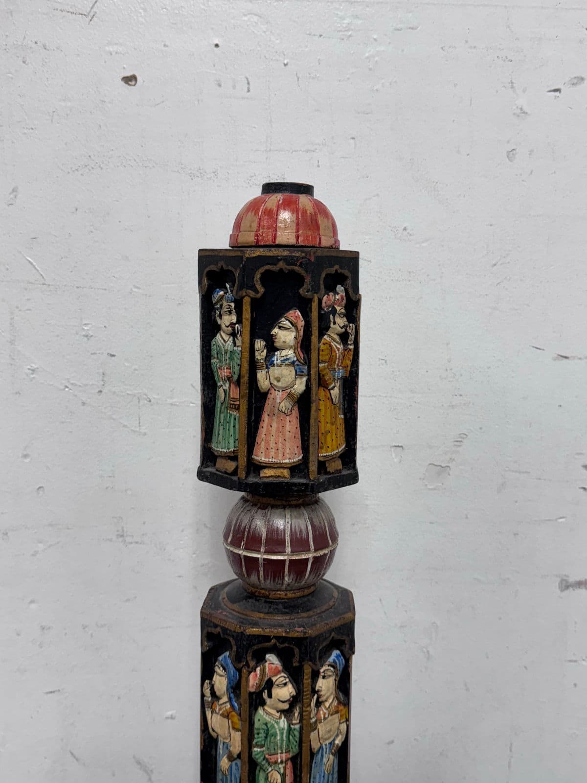 Antique Rajasthani Wood Carved + Hand Painted Charpai/Bed Post - Thumbnail 3