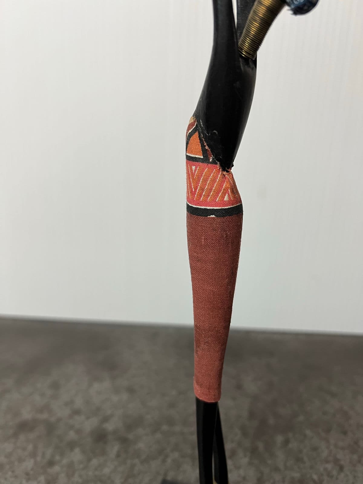 Handcrafted African Carved Figurine + Fabric Headpiece + Wood Carved + Metal Accents - Thumbnail 8