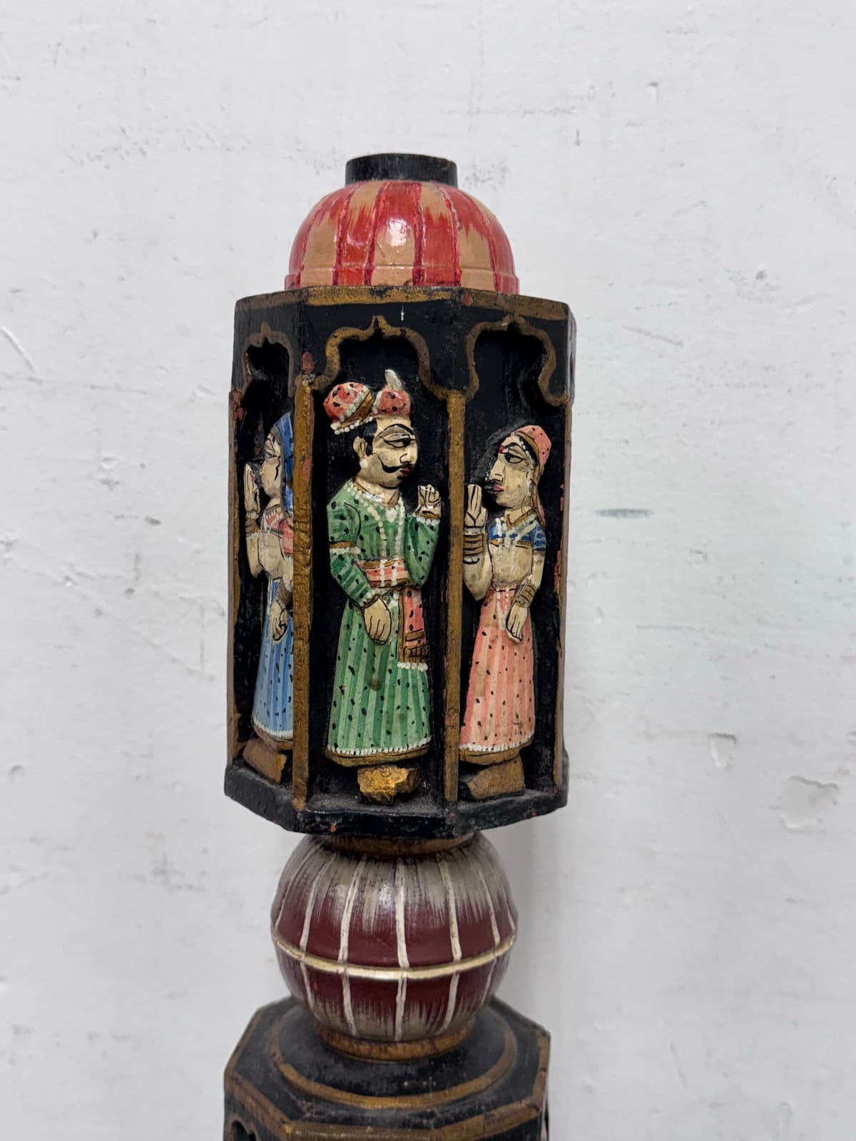 Antique Rajasthani Wood Carved + Hand Painted Charpai/Bed Post - Thumbnail 7