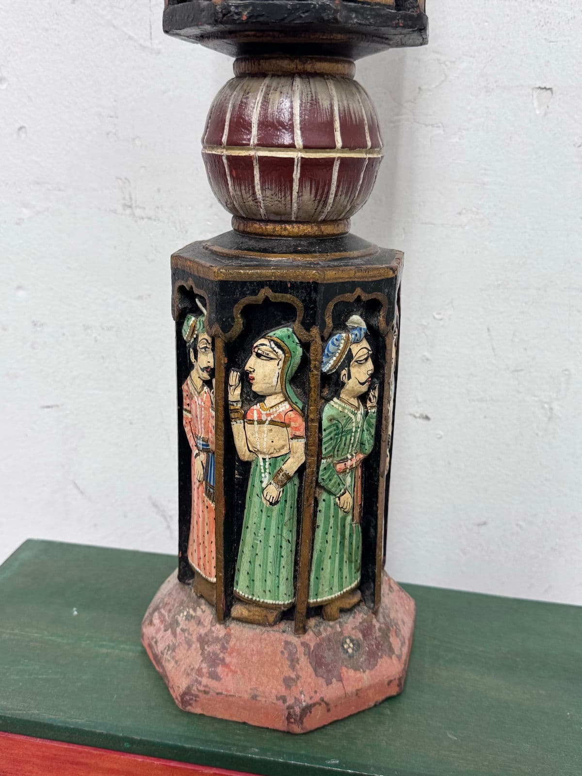 Antique Rajasthani Wood Carved + Hand Painted Charpai/Bed Post - Thumbnail 12