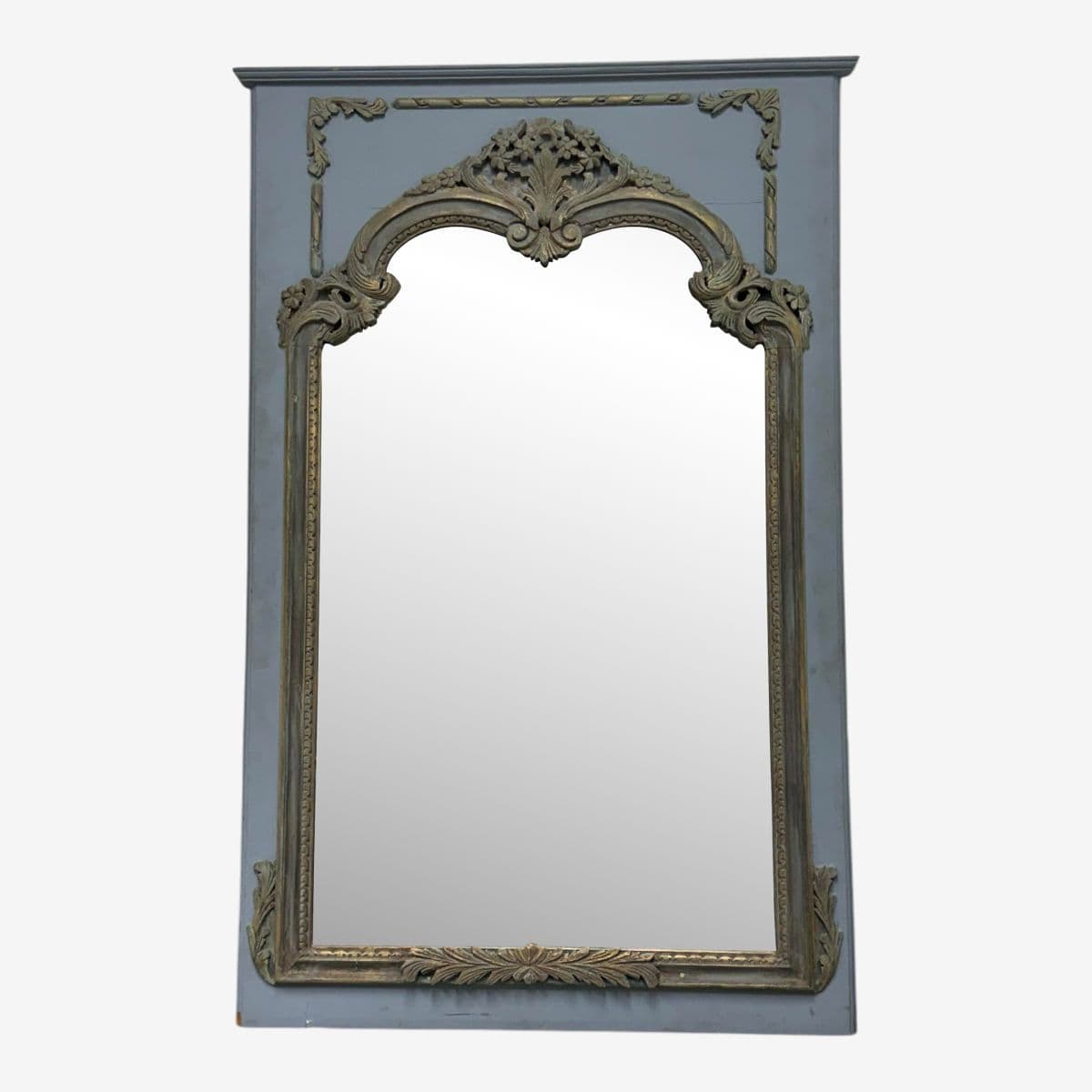 Antique French Style Distressed + Ornate Trumeau Mirror - Image 1