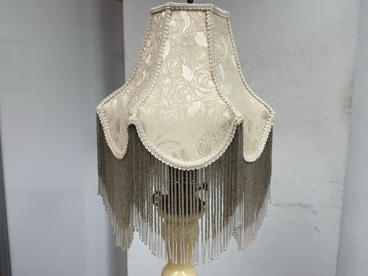 Vintage Porcelain Table Lamp With Victorian Beaded Fringe Lamp Shade - Thumbnail 6