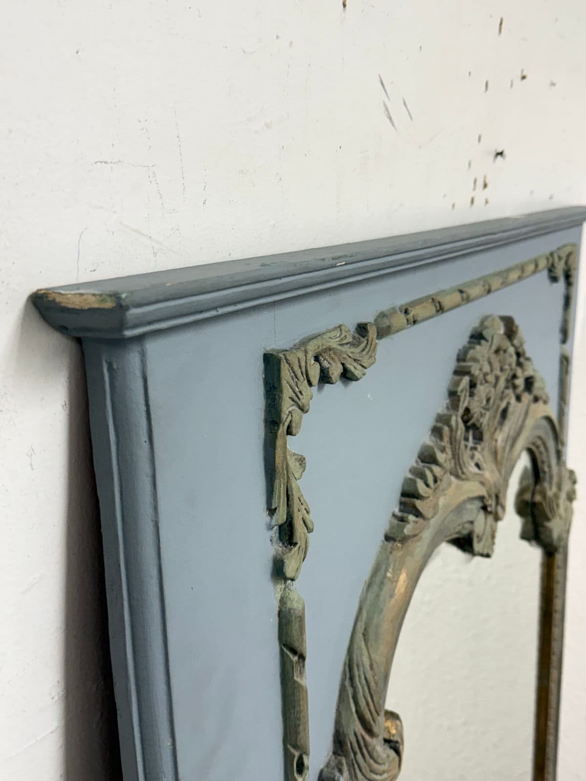 Antique French Style Distressed + Ornate Trumeau Mirror - Thumbnail 5