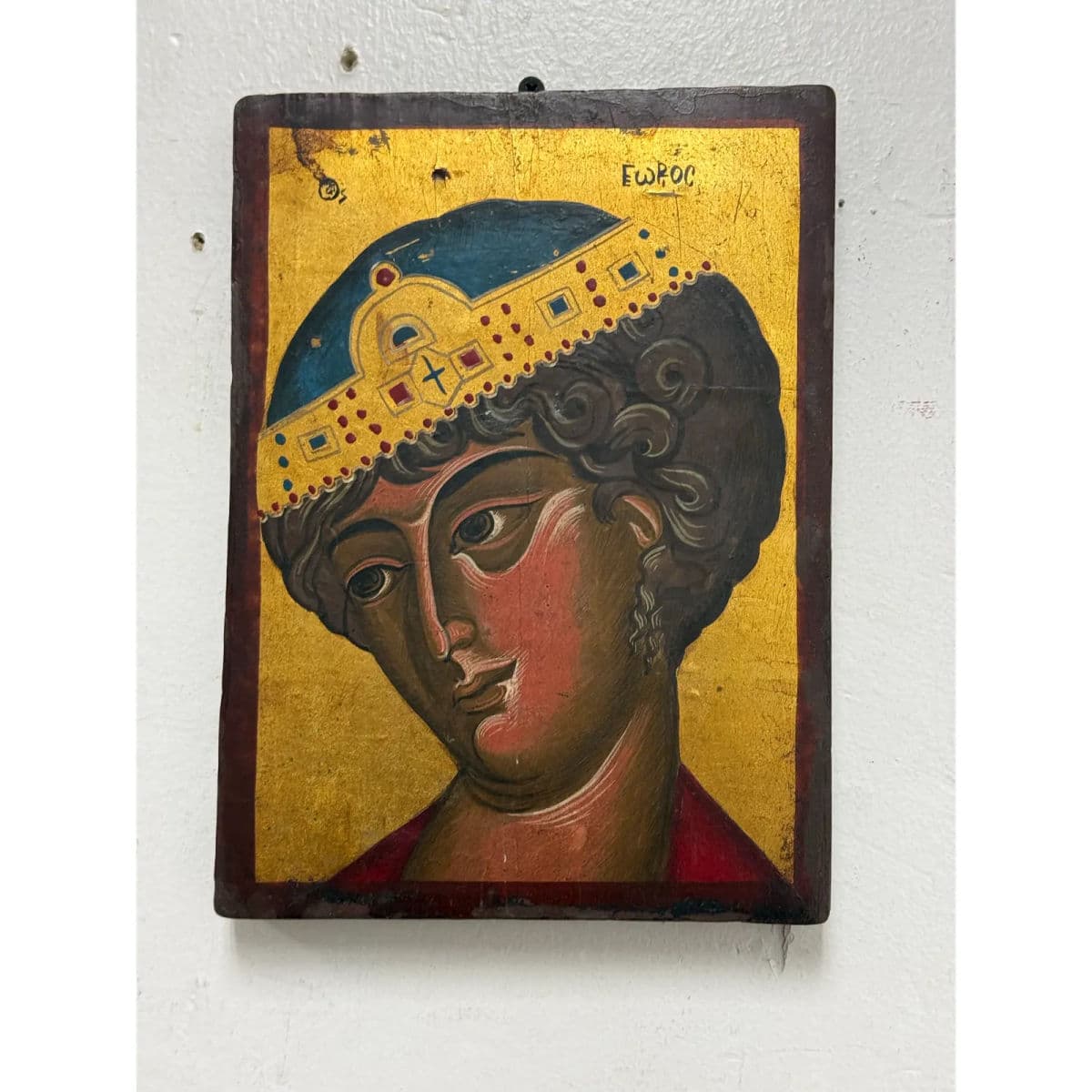 Greek Orthodox Painted Saint George the Wonder Worker on Wood, Signed - Thumbnail 9