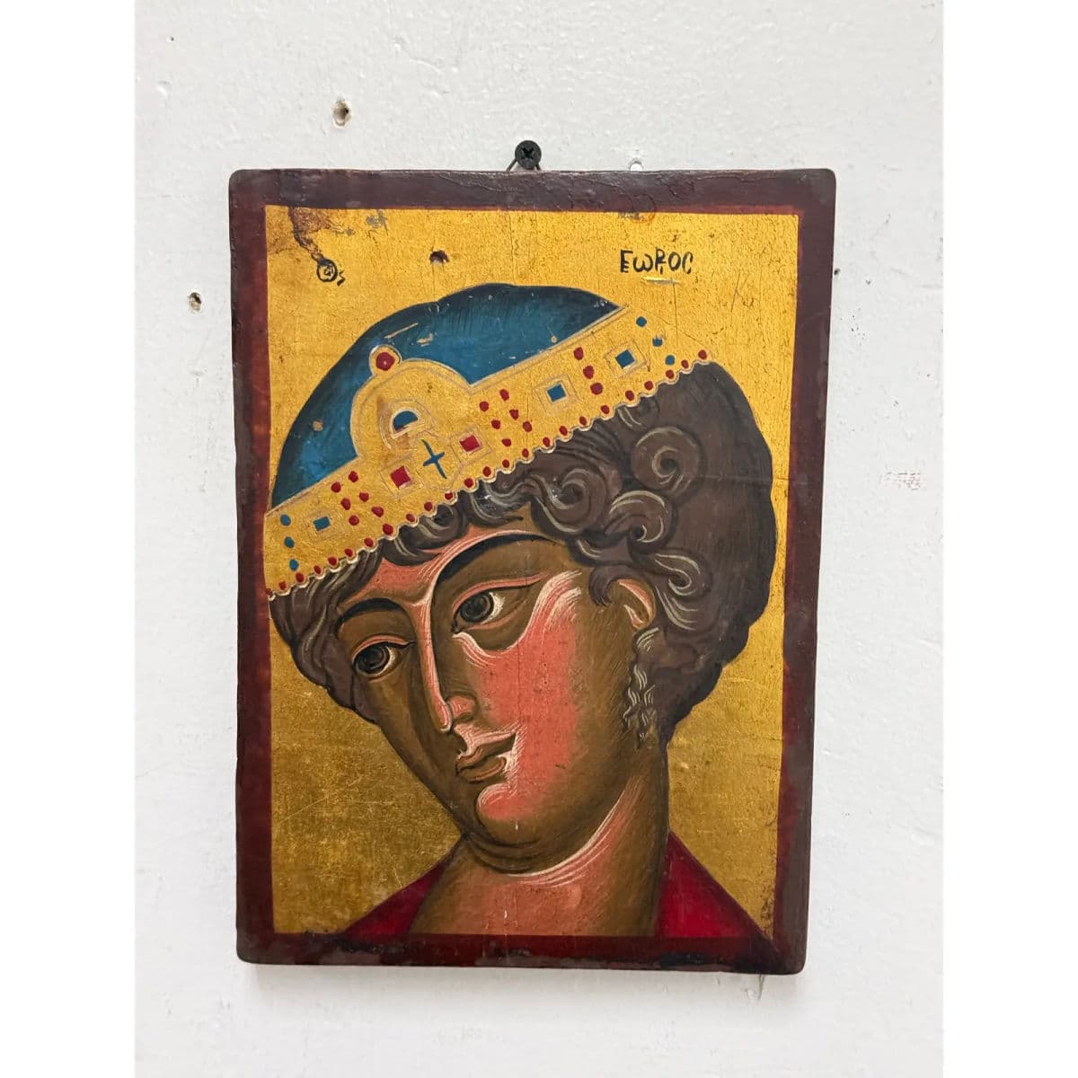 Greek Orthodox Painted Saint George the Wonder Worker on Wood, Signed - Thumbnail 12