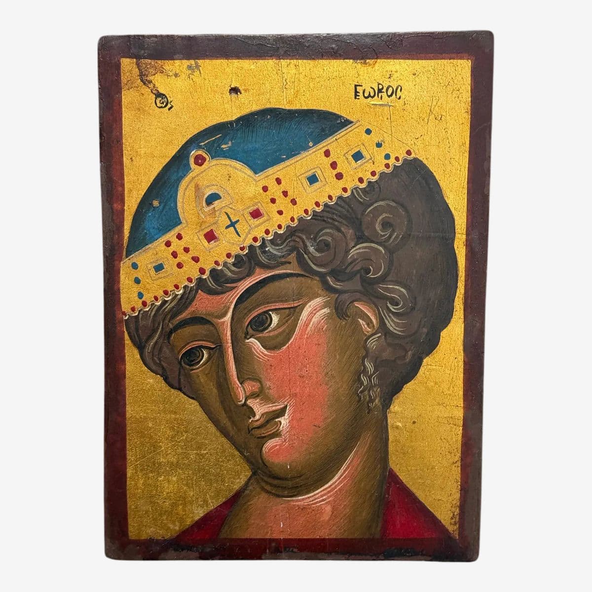 Greek Orthodox Painted Saint George the Wonder Worker on Wood, Signed - Image 1
